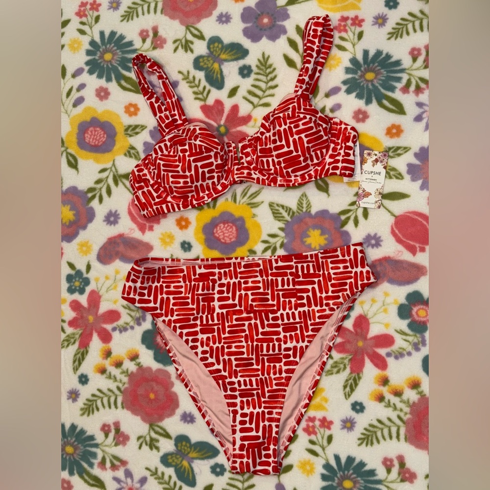 Cupshe Vibrant Red and White Bikini